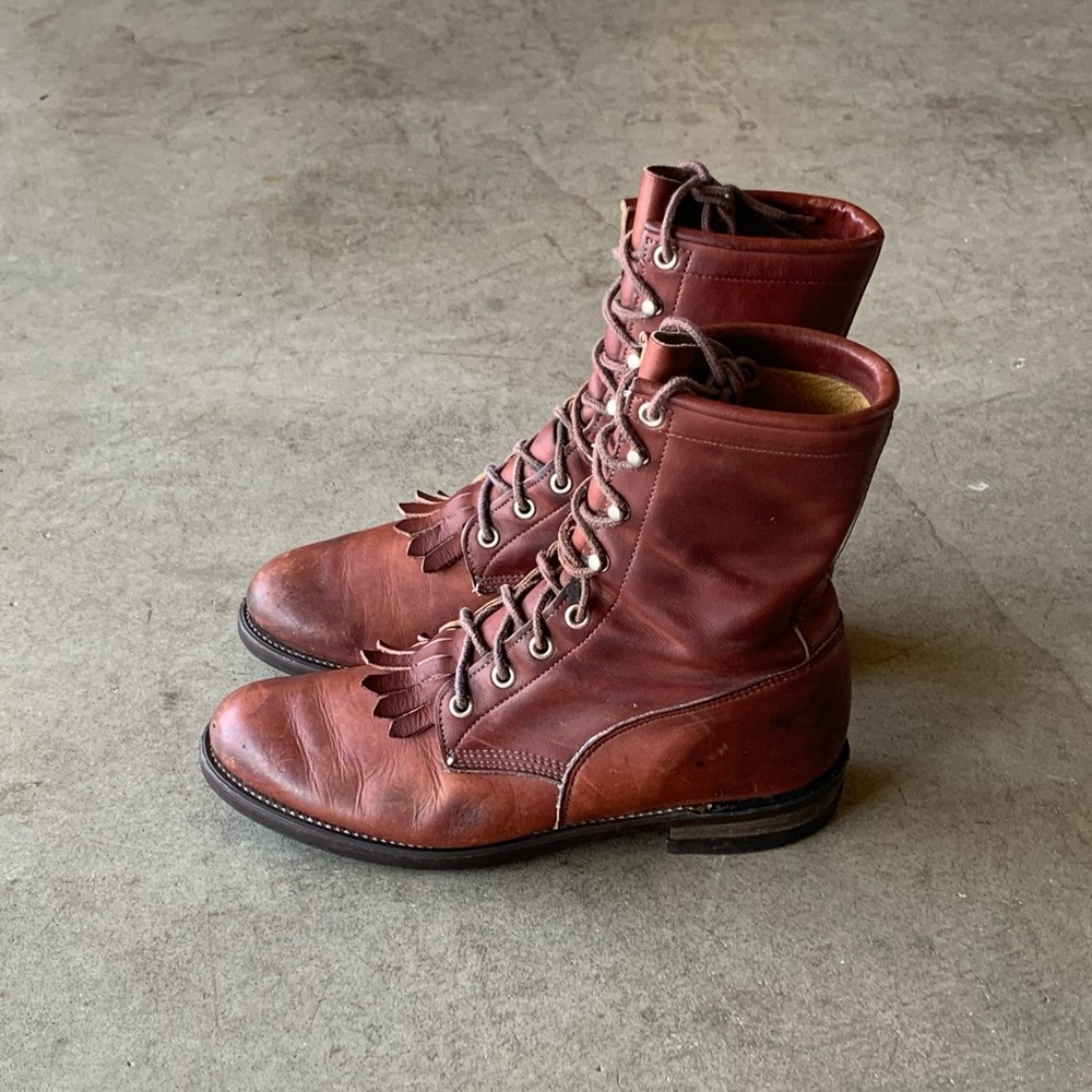 Justin Roper Kiltie Packer Speed Hook Lace-Up Brown Leather Boots Size 8 Womens